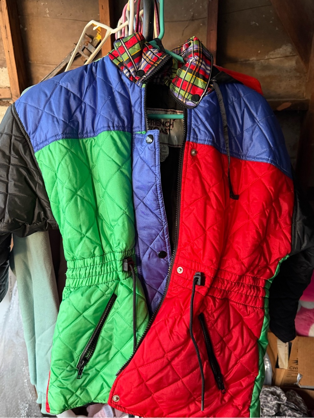 French Toast Black Quilted Jacket with Plaid Collar Trim